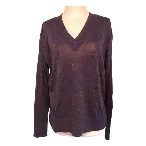 H&M Shimmer Thread Sweater Navy Blue Knit V-Neck Lightweight Long Sleeve S - Picture 1 of 5